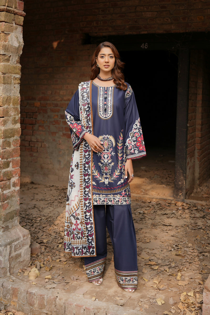 3 Piece Embroidered Summer Cotton Suit-Stitched