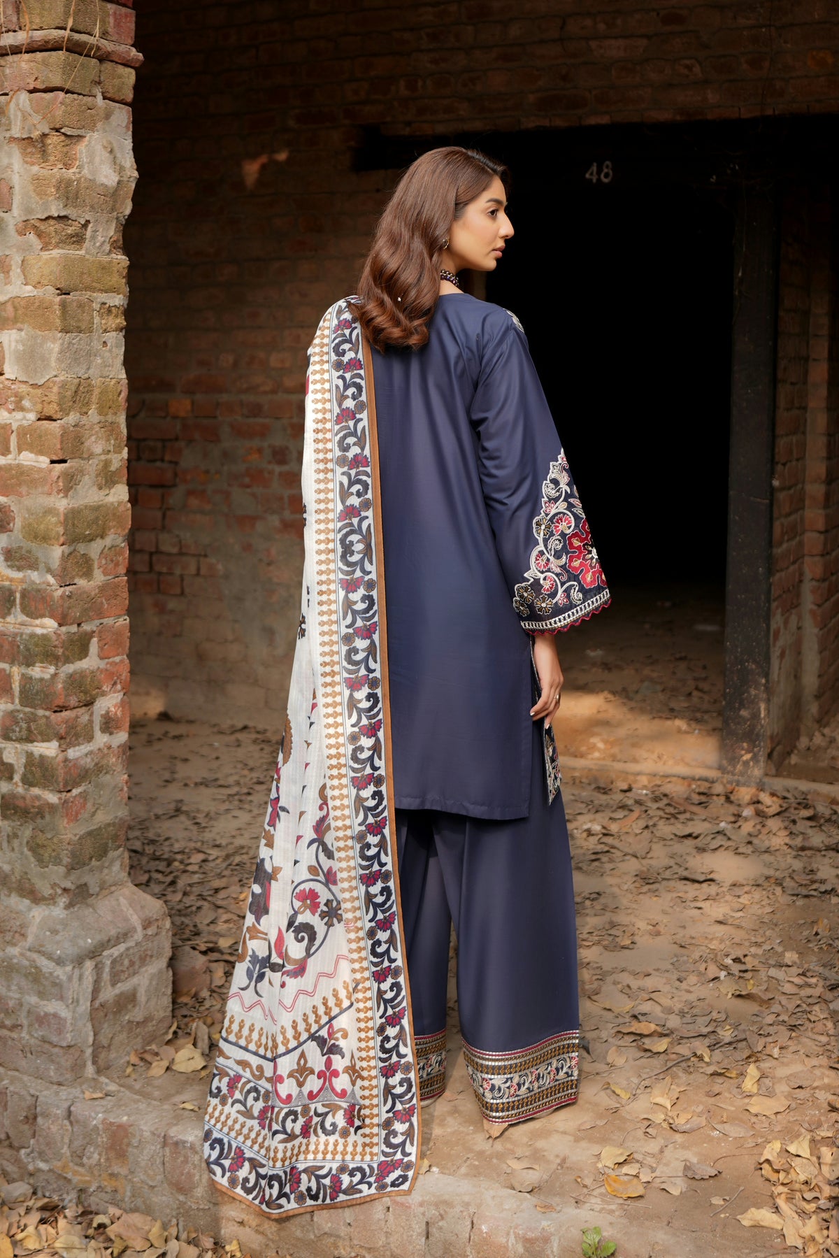 3 Piece Embroidered Summer Cotton Suit-Stitched