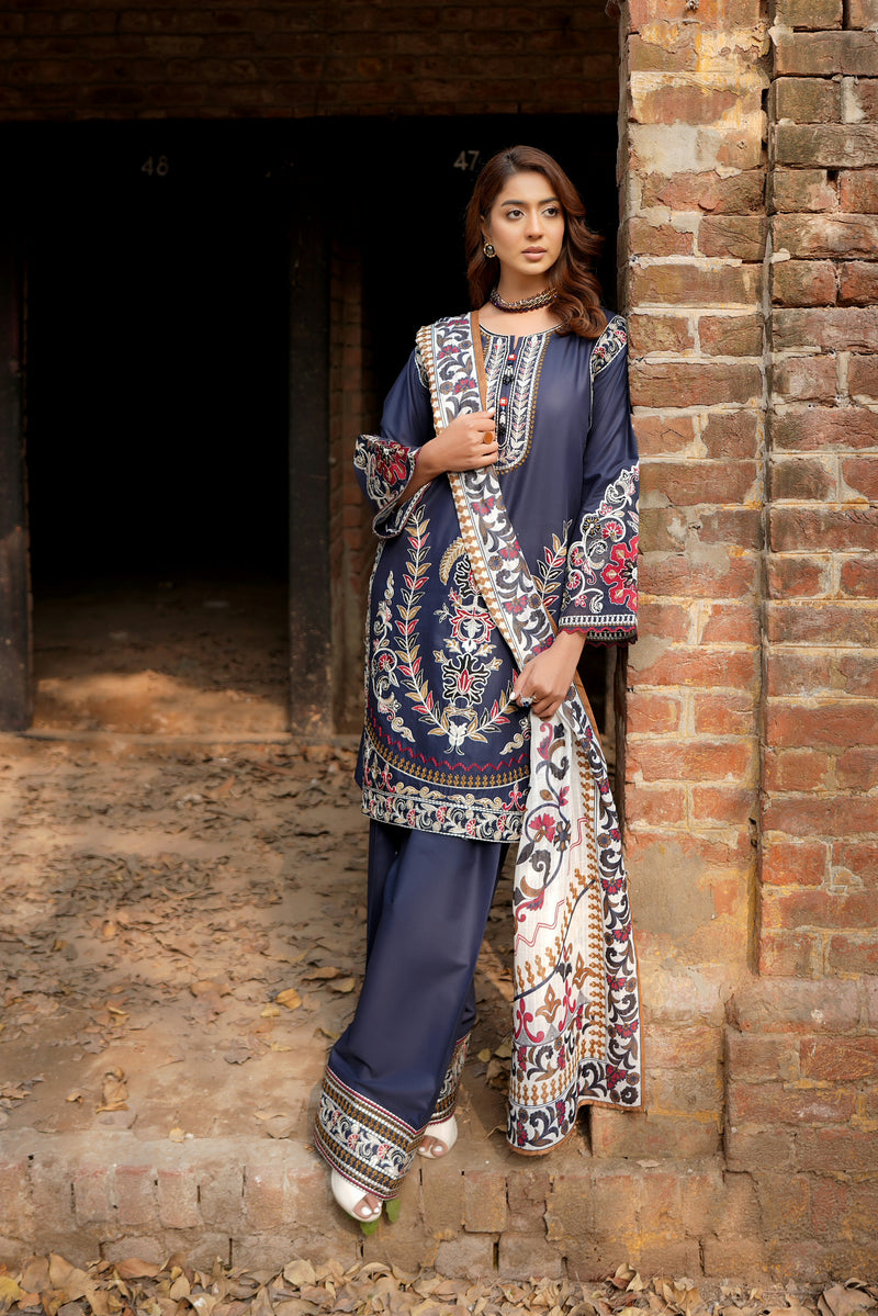 3 Piece Embroidered Summer Cotton Suit-Stitched