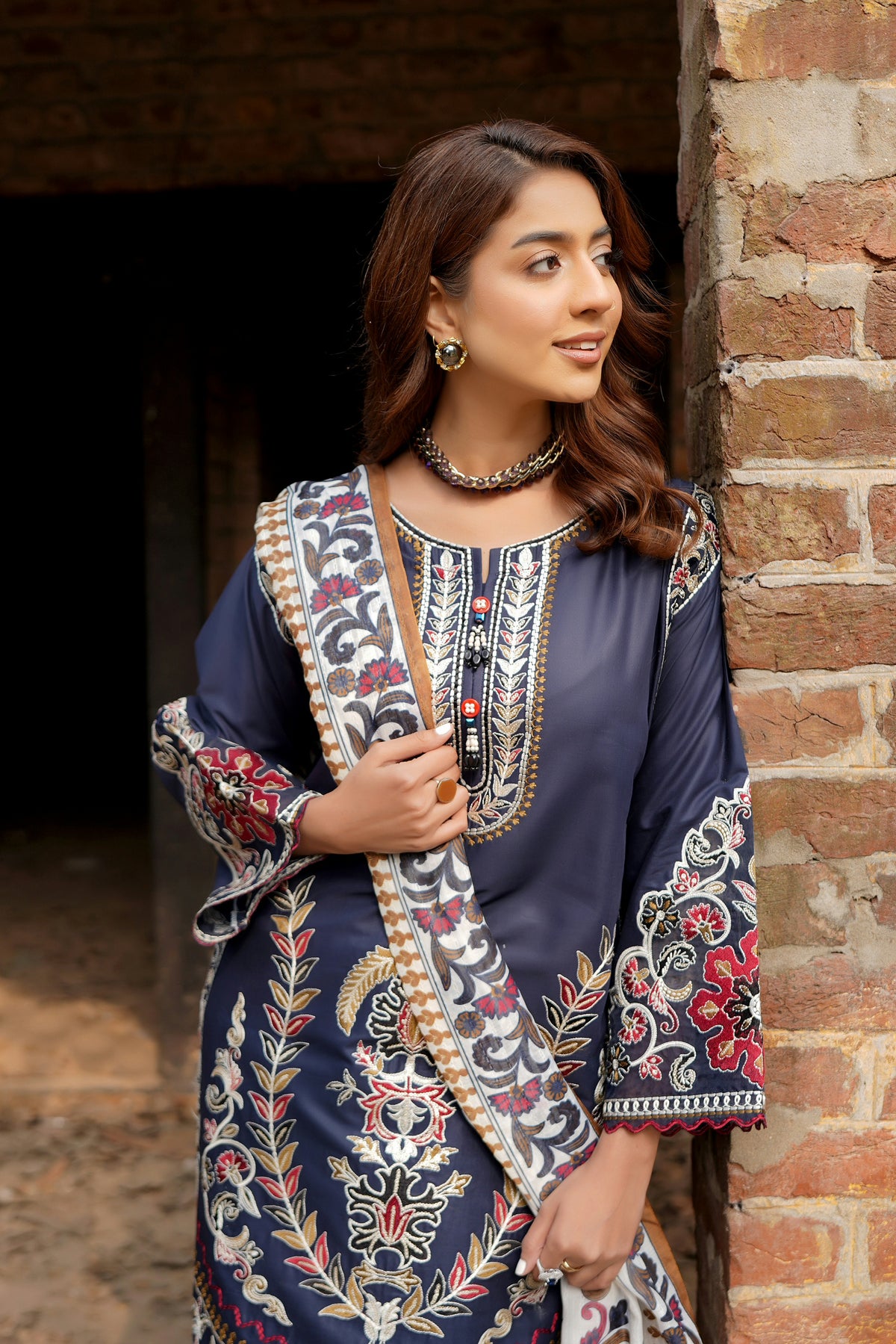 3 Piece Embroidered Summer Cotton Suit-Stitched