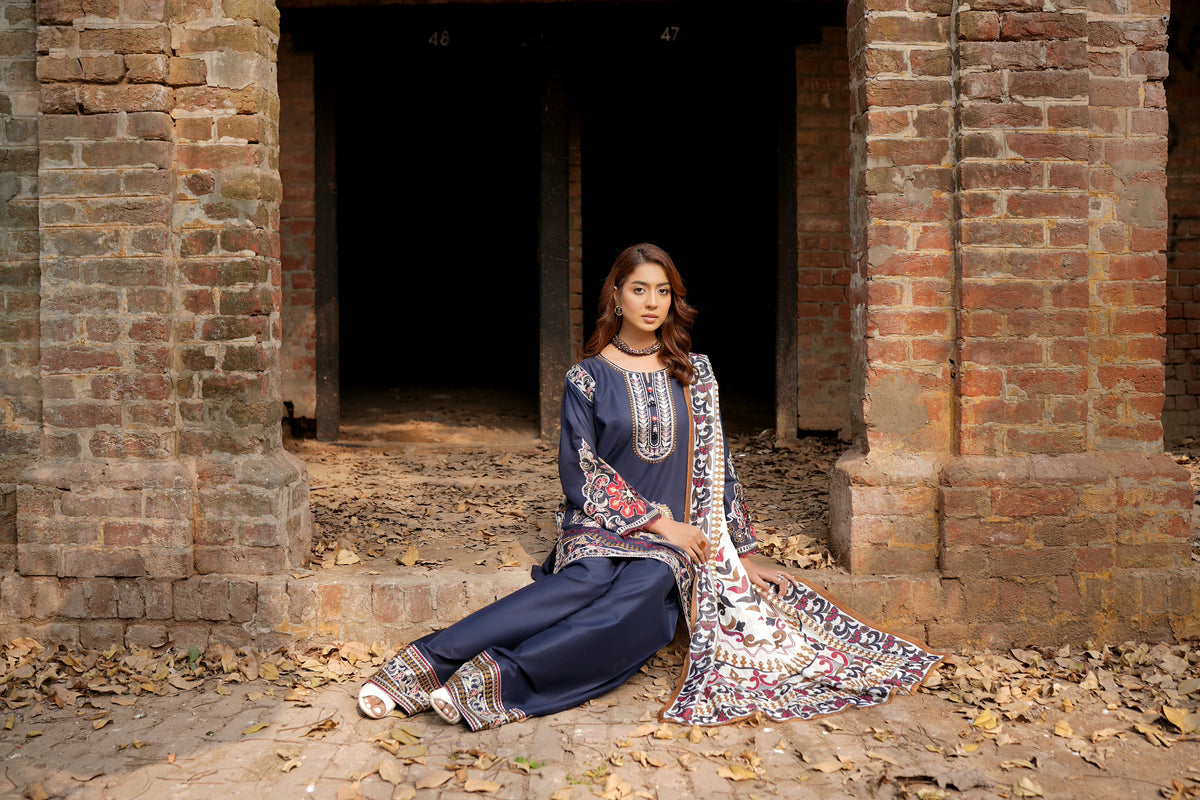 3 Piece Embroidered Summer Cotton Suit-Stitched