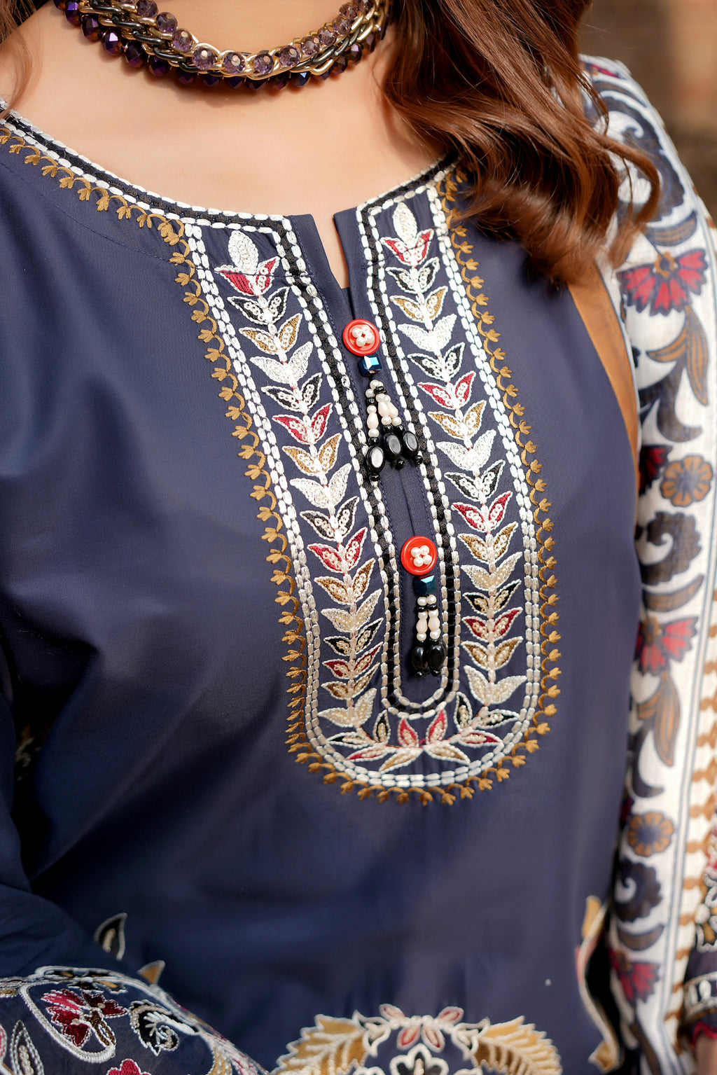 3 Piece Embroidered Summer Cotton Suit-Stitched