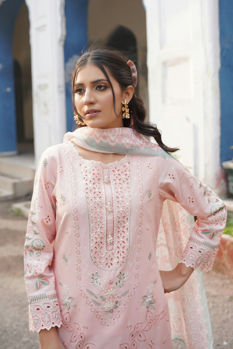 Embroidered Summer Cotton Suit-3 Piece Stitched