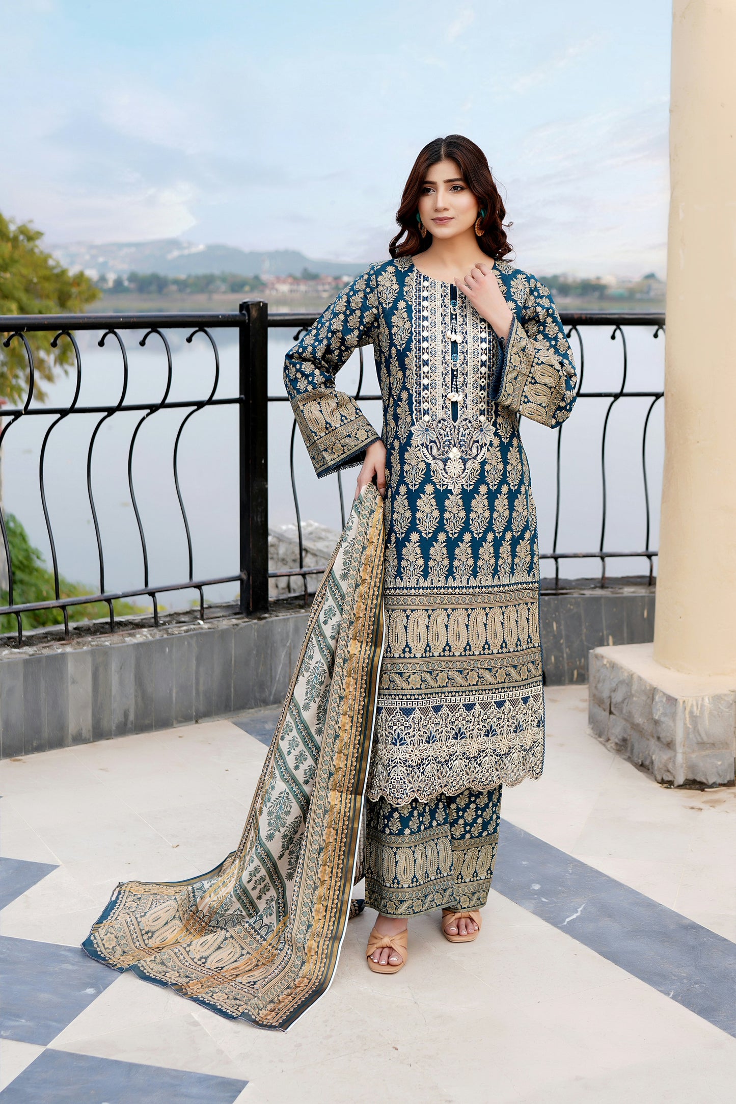 Embroidered 3 Piece Suite-Summer Cotton