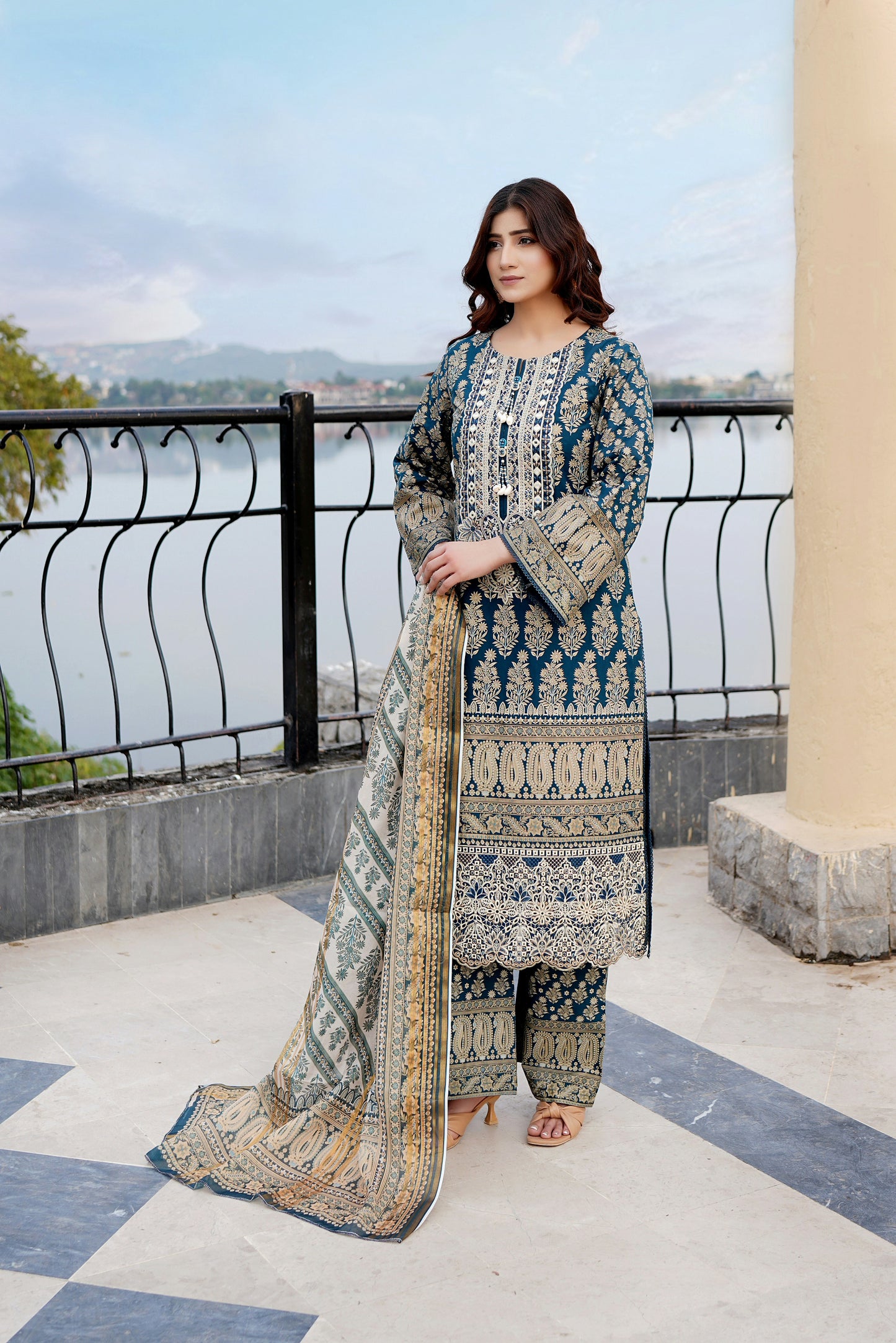 Embroidered 3 Piece Suite-Summer Cotton