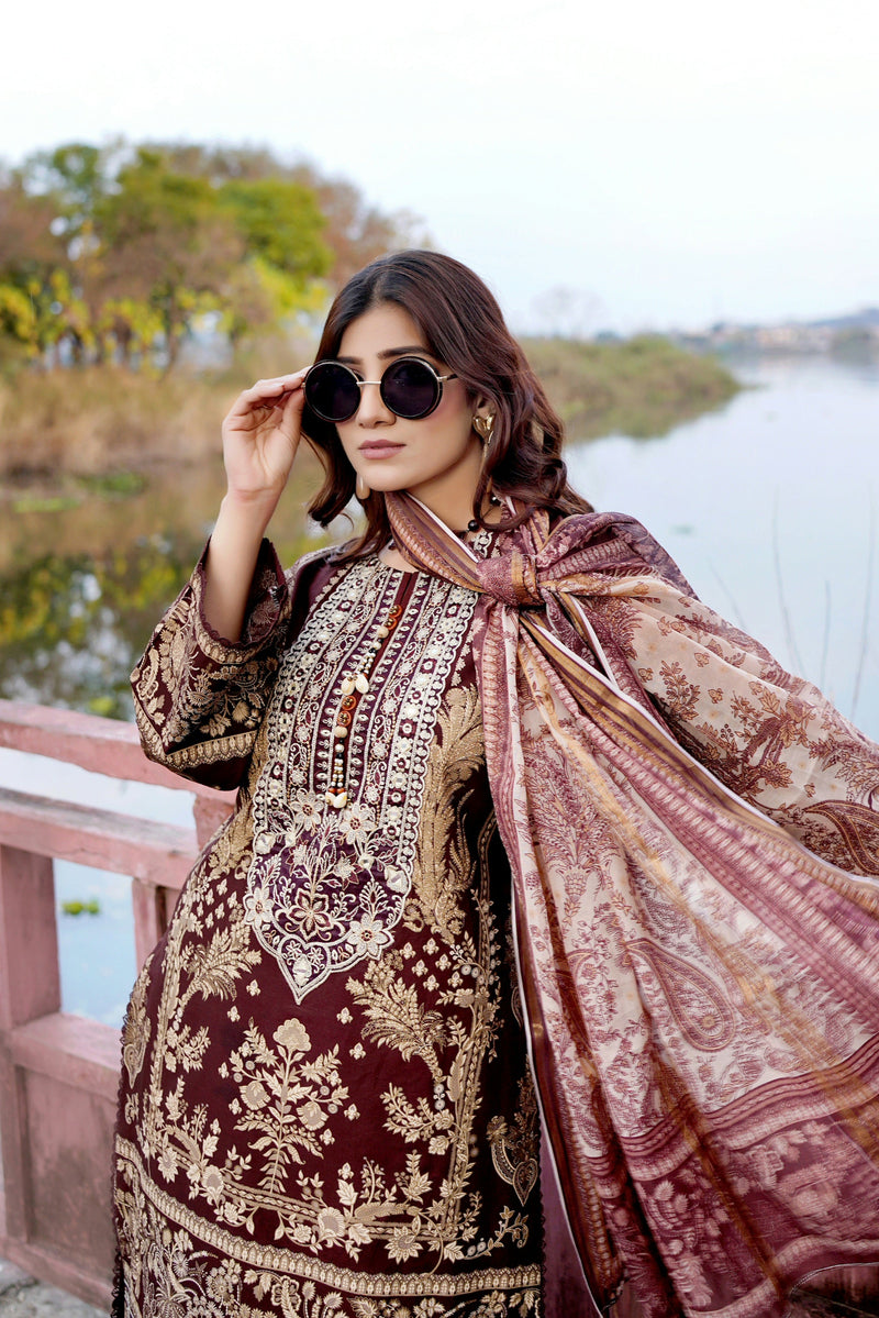 Embroidered 3 Piece Suite-Summer Cotton