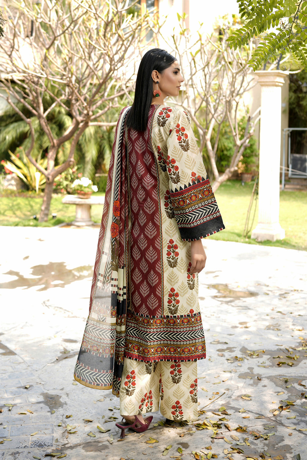 Embroidered 3 Piece Ivory Cream Suite With Floral Print