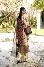 Embroidered 3 Piece Ivory Cream Suite With Floral Print