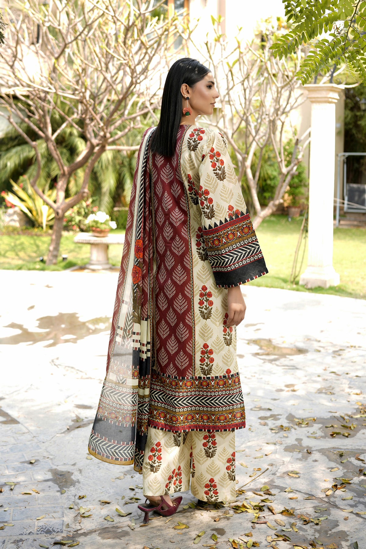 Embroidered 3 Piece Ivory Cream Suite With Floral Print