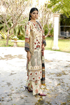 Embroidered 3 Piece Ivory Cream Suite With Floral Print