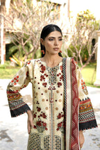 Embroidered 3 Piece Ivory Cream Suite With Floral Print