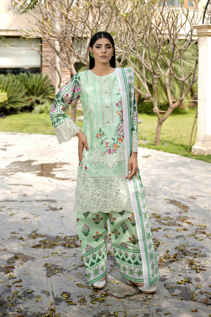 3 Piece Embroidered Mint Green Suit-Farshi