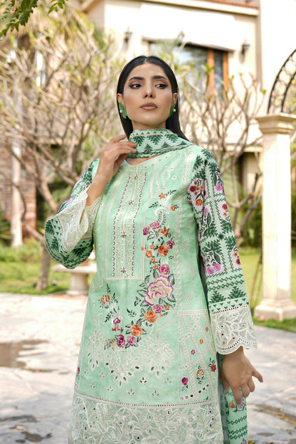 3 Piece Embroidered Mint Green Suit-Farshi