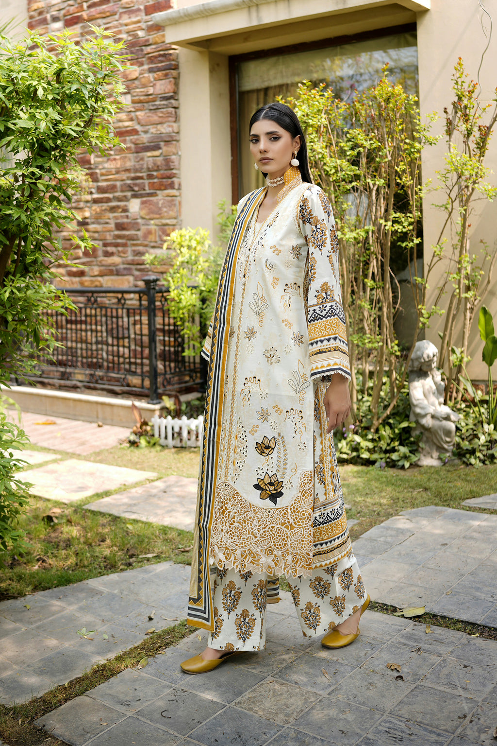 Embroidered 3 Piece Ochre Palette Suit