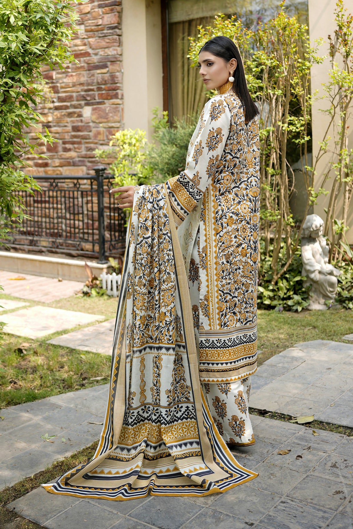 Embroidered 3 Piece Ochre Palette Suit