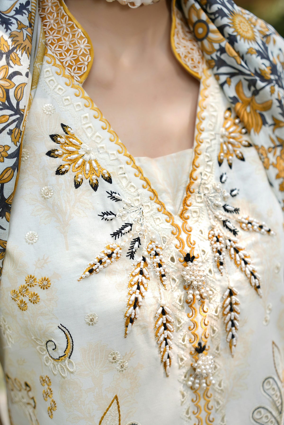 Embroidered 3 Piece Ochre Palette Suit