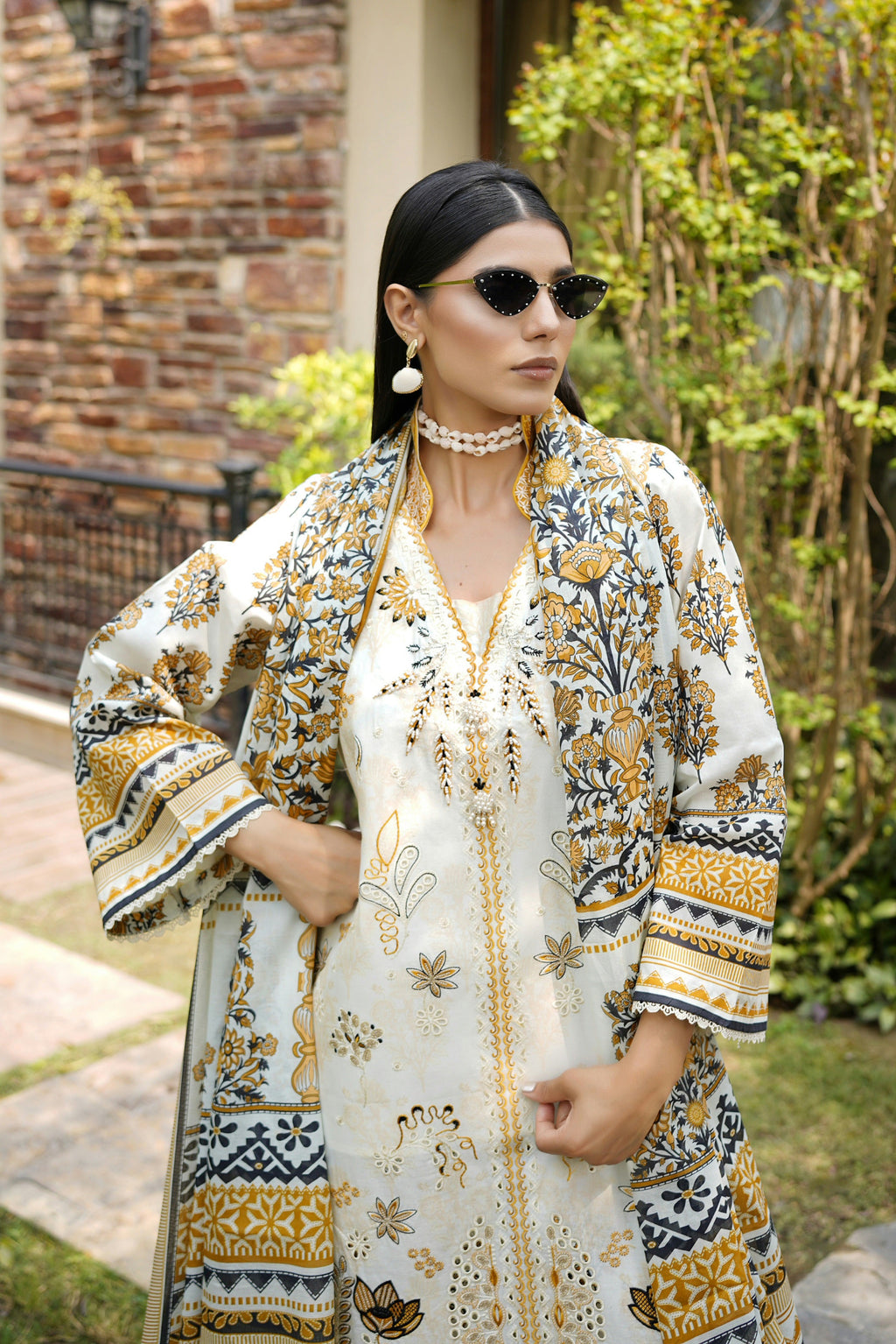 Embroidered 3 Piece Ochre Palette Suit