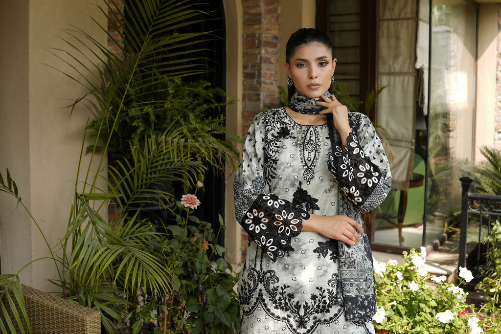 3 Piece Embroidered Black Floral Suit