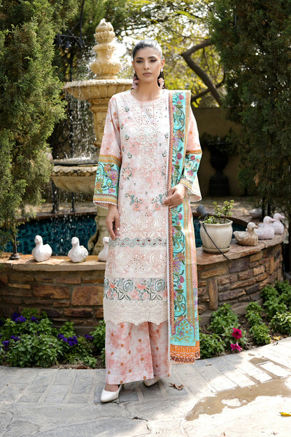 3 Piece Embroidered Peach Summer Cotton Suit