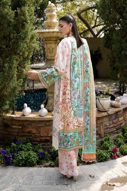 3 Piece Embroidered Peach Summer Cotton Suit