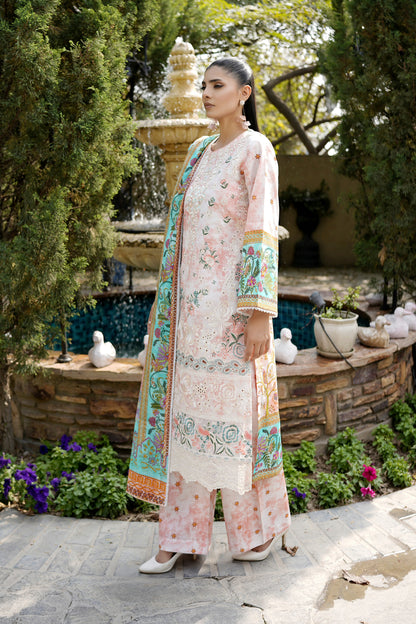 3 Piece Embroidered Peach Summer Cotton Suit