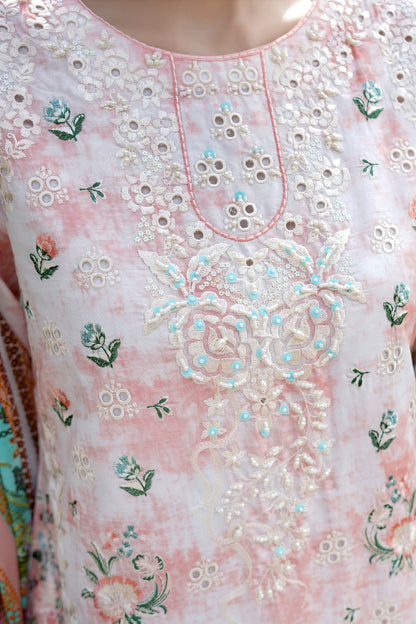 3 Piece Embroidered Peach Summer Cotton Suit
