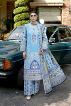 3 Piece Vibrant Sky Blue Suit-Embroidered
