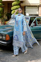 3 Piece Vibrant Sky Blue Suit-Embroidered